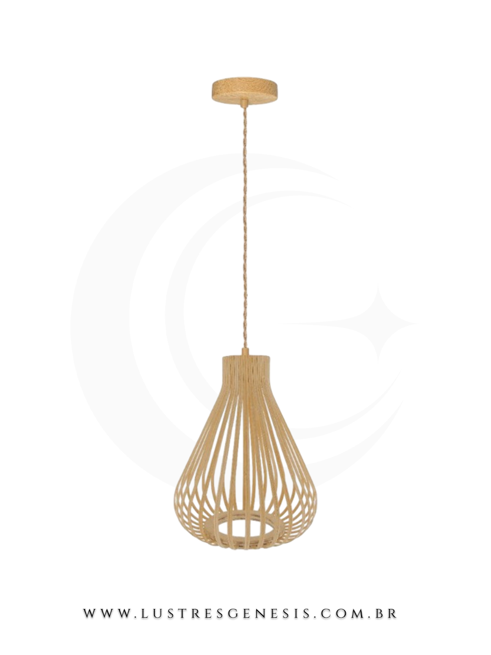 Luminária pendente de fibra de bambu Julk, ideal para mesas, balcão de cozinha, área gourmet e sítios, da marca Nitrolux.